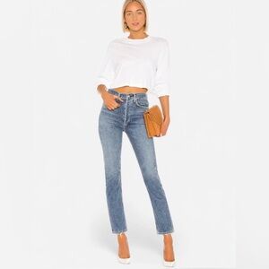 AGOLDE High-Rise Straight Crop Jeans in Medium Blue Wash Waist Women’s Size 30”